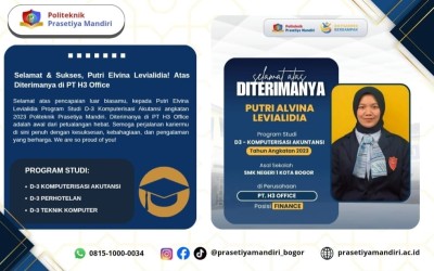 Selamat dan Sukses kepada  Putri Alvina Levialidia Atas Diterimanya di PT H3 Office
