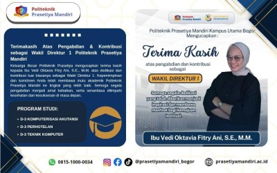 Apresiasi dan Terima Kasih atas Dedikasi Ibu Vedi Oktavia Fitry Ani, S.E., M.M di Politeknik Prasetiya Mandiri